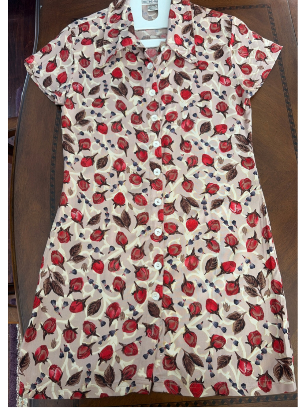 Christine Parker Vintage Pink Rose Bud Print Shirt Dress XS #0082